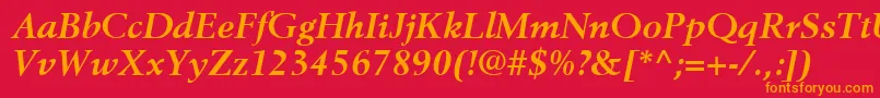 BerlingLtBoldItalic-fontti – oranssit fontit punaisella taustalla