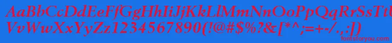 BerlingLtBoldItalic-Schriftart – Rote Schriften auf blauem Hintergrund