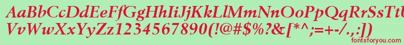フォントBerlingLtBoldItalic – 赤い文字の緑の背景