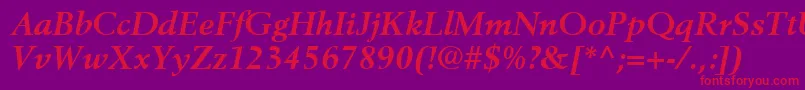 フォントBerlingLtBoldItalic – 紫の背景に赤い文字