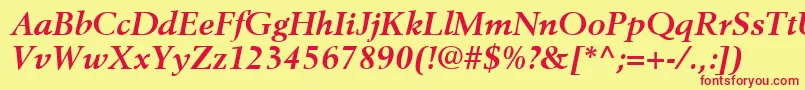 BerlingLtBoldItalic-Schriftart – Rote Schriften auf gelbem Hintergrund