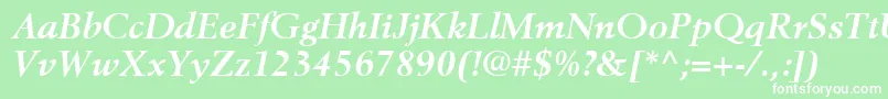 BerlingLtBoldItalic-fontti – valkoiset fontit vihreällä taustalla