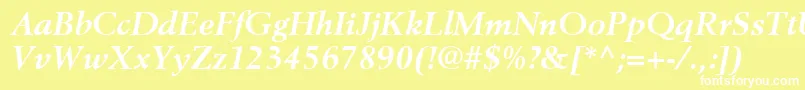 BerlingLtBoldItalic-fontti – valkoiset fontit keltaisella taustalla