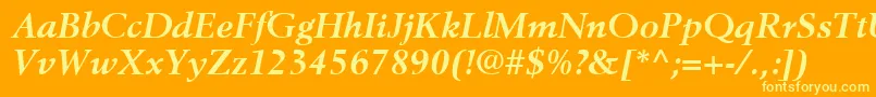 BerlingLtBoldItalic-Schriftart – Gelbe Schriften auf orangefarbenem Hintergrund