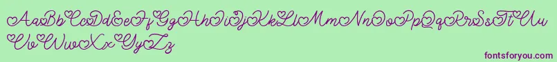 Czcionka Lovely Valentine – fioletowe czcionki na zielonym tle