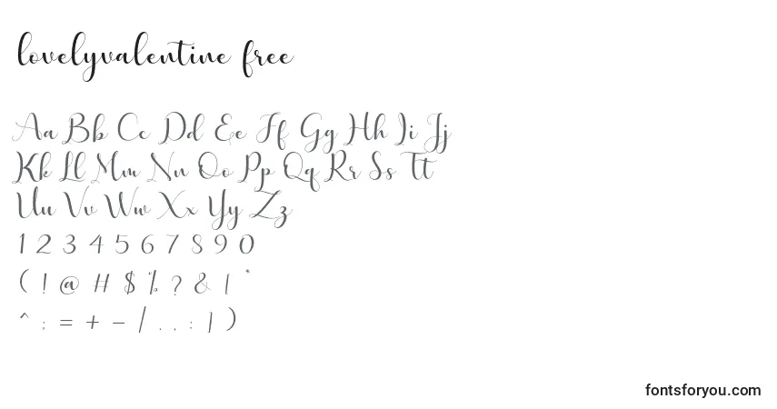Schriftart Lovelyvalentine free – Alphabet, Zahlen, spezielle Symbole