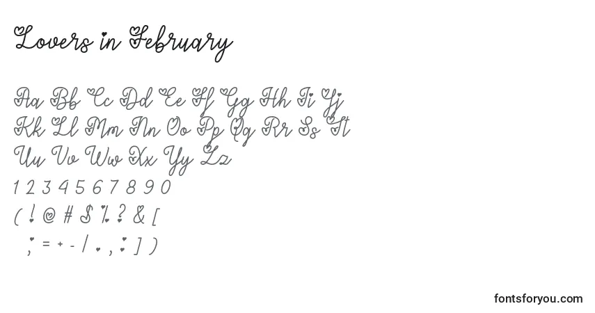 Шрифт Lovers in February   – алфавит, цифры, специальные символы
