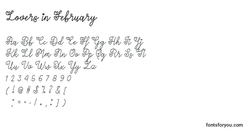 Шрифт Lovers in February   (133040) – алфавит, цифры, специальные символы
