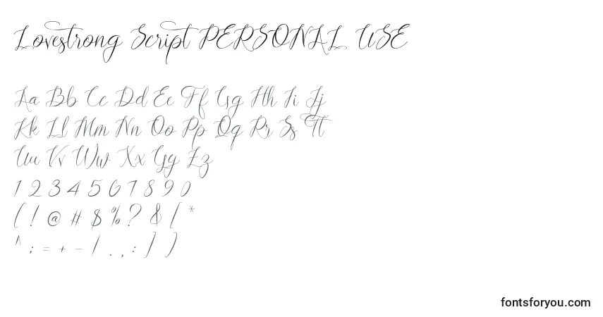Шрифт Lovestrong Script PERSONAL USE – алфавит, цифры, специальные символы