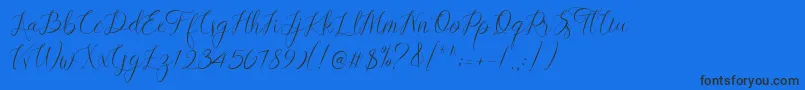 Lovestrong Script PERSONAL USE-Schriftart – Schwarze Schriften auf blauem Hintergrund