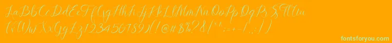 Lovestrong Script PERSONAL USE-Schriftart – Grüne Schriften auf orangefarbenem Hintergrund