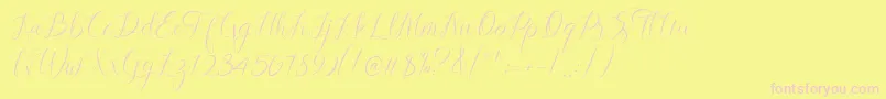 Lovestrong Script PERSONAL USE-Schriftart – Rosa Schriften auf gelbem Hintergrund