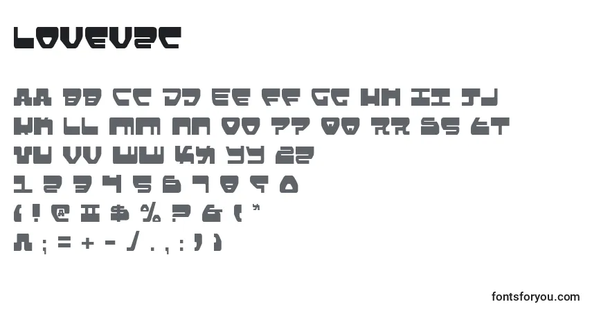 A fonte Lovev2c (133046) – alfabeto, números, caracteres especiais