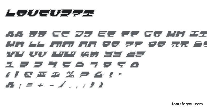A fonte Lovev2pi (133052) – alfabeto, números, caracteres especiais