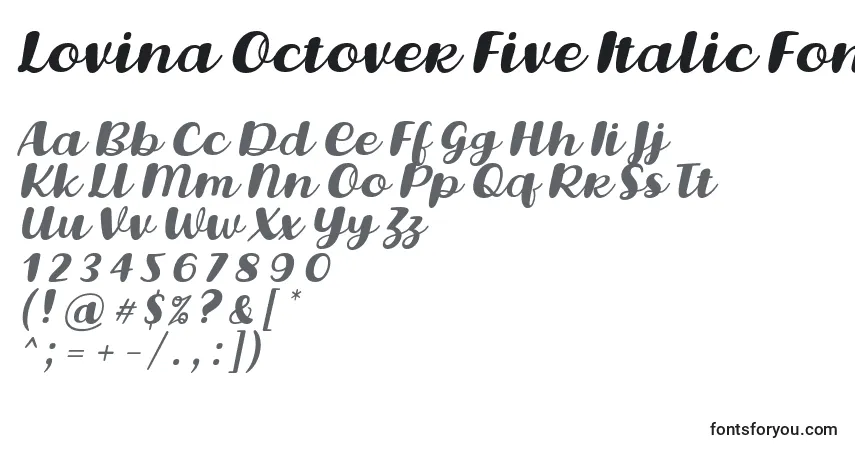 Czcionka Lovina Octover Five Italic Font by Situjuh 7NTypes – alfabet, cyfry, specjalne znaki