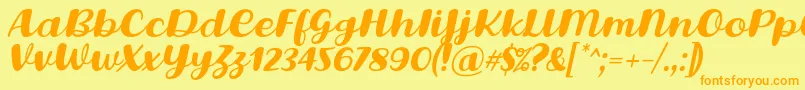 フォントLovina Octover Five Italic Font by Situjuh 7NTypes – オレンジの文字が黄色の背景にあります。