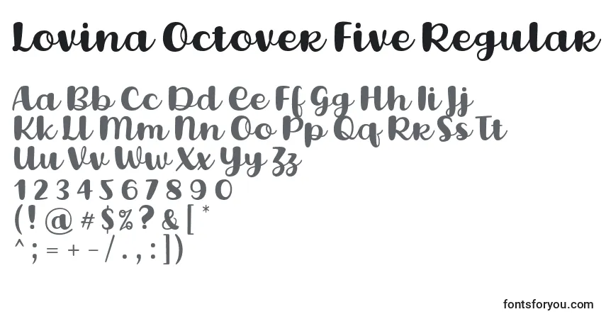 Lovina Octover Five Regular Font by Situjuh 7NTypes Font – alphabet, numbers, special characters