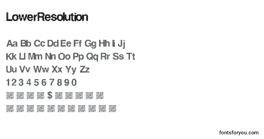 Czcionka LowerResolution – alfabet, cyfry, specjalne znaki
