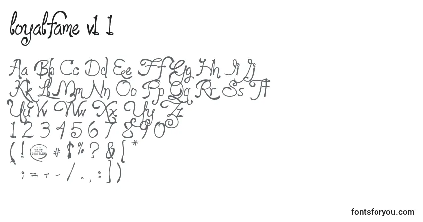 Schriftart Loyalfame v1 1 – Alphabet, Zahlen, spezielle Symbole