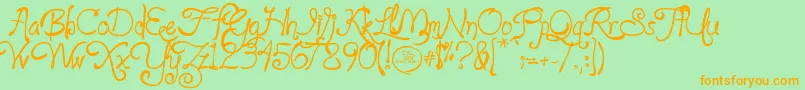 フォントloyalfame v1 1 – オレンジの文字が緑の背景にあります。