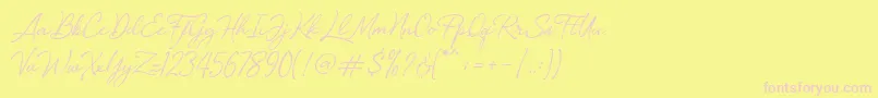 Loyalty Script Demo-Schriftart – Rosa Schriften auf gelbem Hintergrund