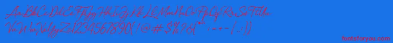 Loyalty Script Demo-Schriftart – Rote Schriften auf blauem Hintergrund