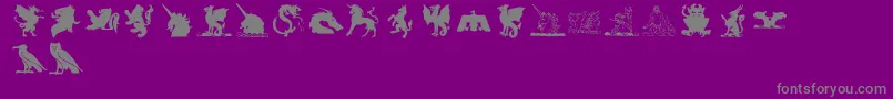 lpmyth2-Schriftart – Graue Schriften auf violettem Hintergrund