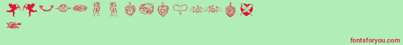 lpromantic1-Schriftart – Rote Schriften auf grünem Hintergrund
