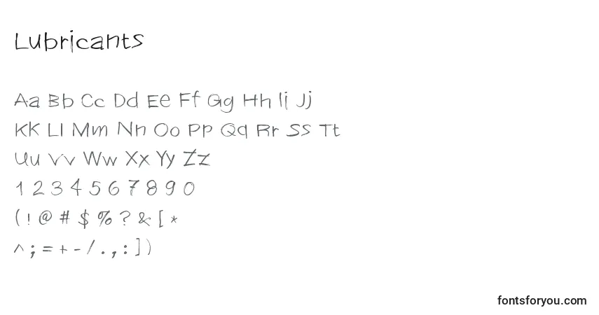 Schriftart Lubricants – Alphabet, Zahlen, spezielle Symbole