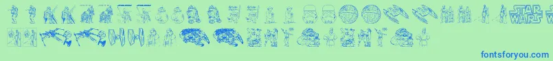 Lucas characters-Schriftart – Blaue Schriften auf grünem Hintergrund