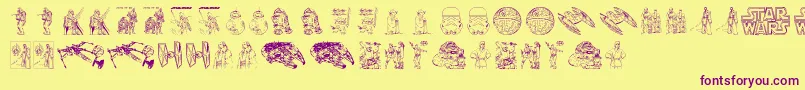 Lucas characters Font – Purple Fonts on Yellow Background