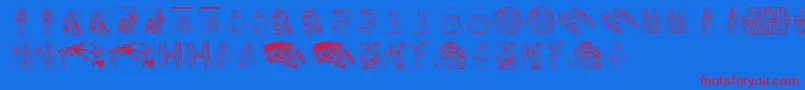 Lucas characters-Schriftart – Rote Schriften auf blauem Hintergrund