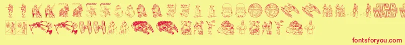 Lucas characters-Schriftart – Rote Schriften auf gelbem Hintergrund