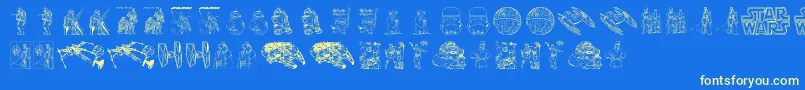 Lucas characters-Schriftart – Gelbe Schriften auf blauem Hintergrund