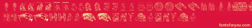 Lucas characters Font – Yellow Fonts on Red Background