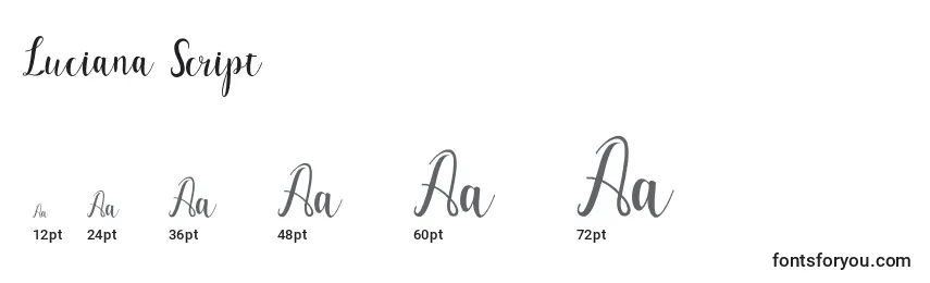 Luciana Script Font Sizes