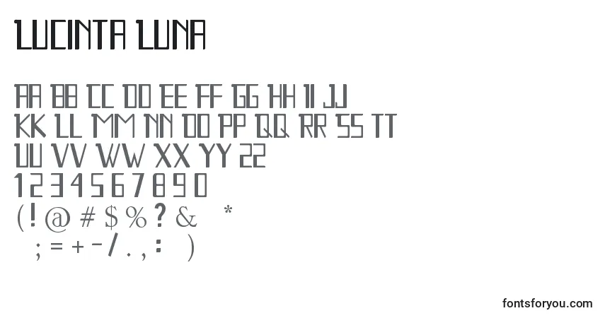 Czcionka Lucinta Luna – alfabet, cyfry, specjalne znaki