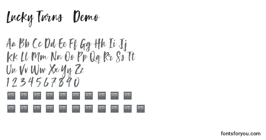 Шрифт Lucky Turns   Demo – алфавит, цифры, специальные символы