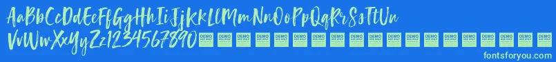 Lucky Turns   Demo-Schriftart – Grüne Schriften auf blauem Hintergrund