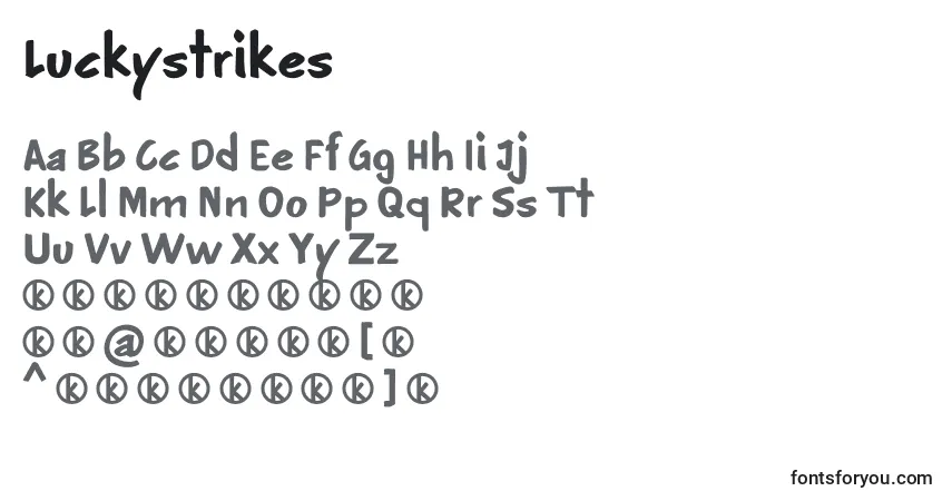 Czcionka Luckystrikes – alfabet, cyfry, specjalne znaki