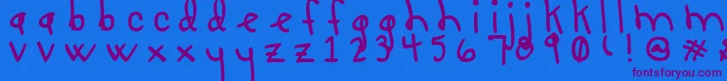 LUCY LU, TOO Font – Purple Fonts on Blue Background