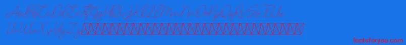 Lucylane Slant-Schriftart – Rote Schriften auf blauem Hintergrund