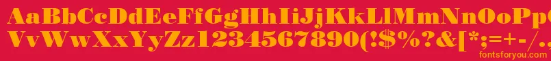 StandardposterCyrillic-Schriftart – Orangefarbene Schriften auf rotem Hintergrund