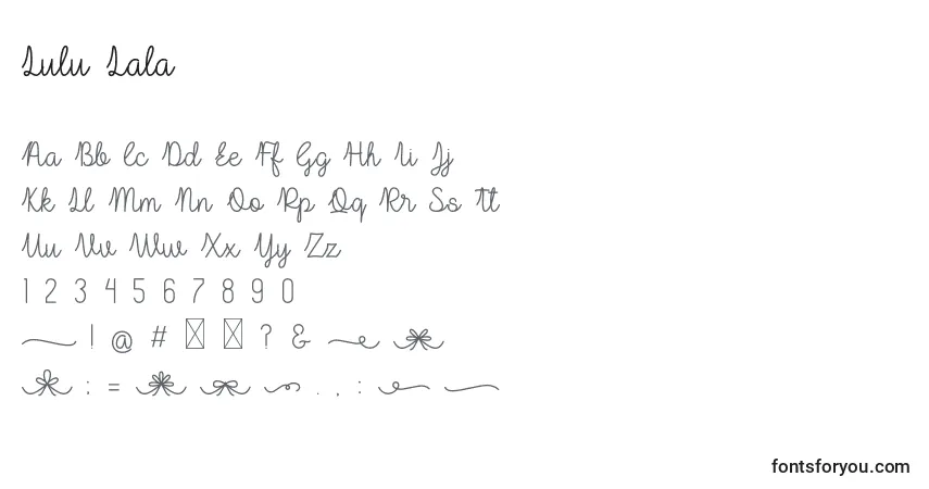Czcionka Lulu Lala – alfabet, cyfry, specjalne znaki
