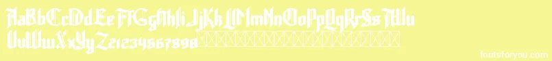 Lumberjack Zombie-Schriftart – Weiße Schriften auf gelbem Hintergrund
