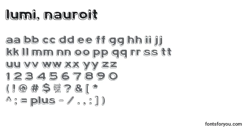 Шрифт Lumi, nauroit – алфавит, цифры, специальные символы