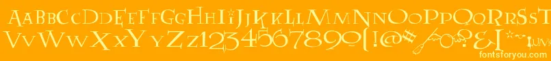 LUMOS-Schriftart – Gelbe Schriften auf orangefarbenem Hintergrund