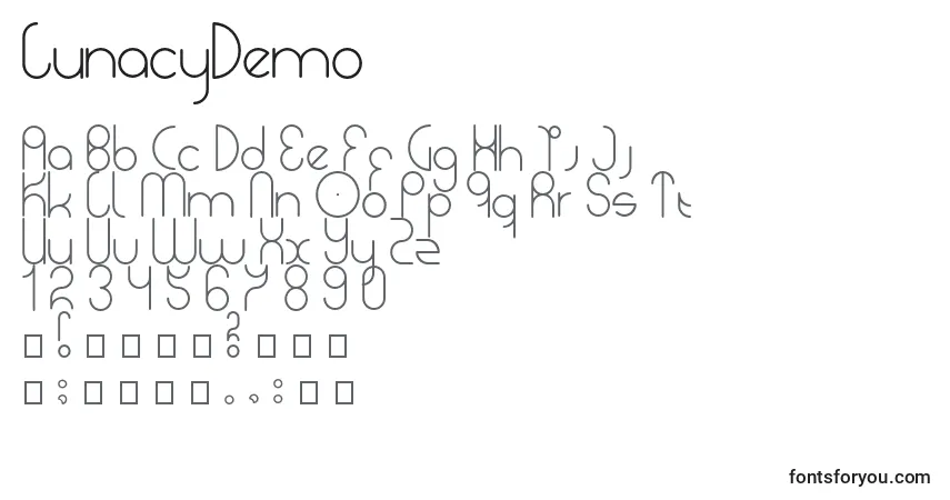 LunacyDemo Font – alphabet, numbers, special characters