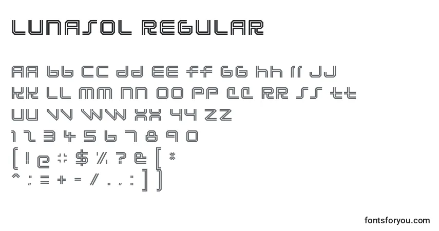 A fonte Lunasol regular – alfabeto, números, caracteres especiais