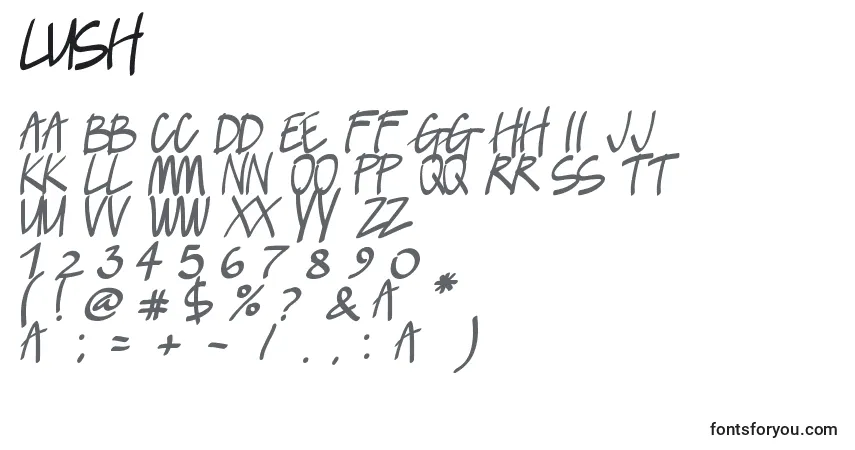Schriftart Lush (133117) – Alphabet, Zahlen, spezielle Symbole